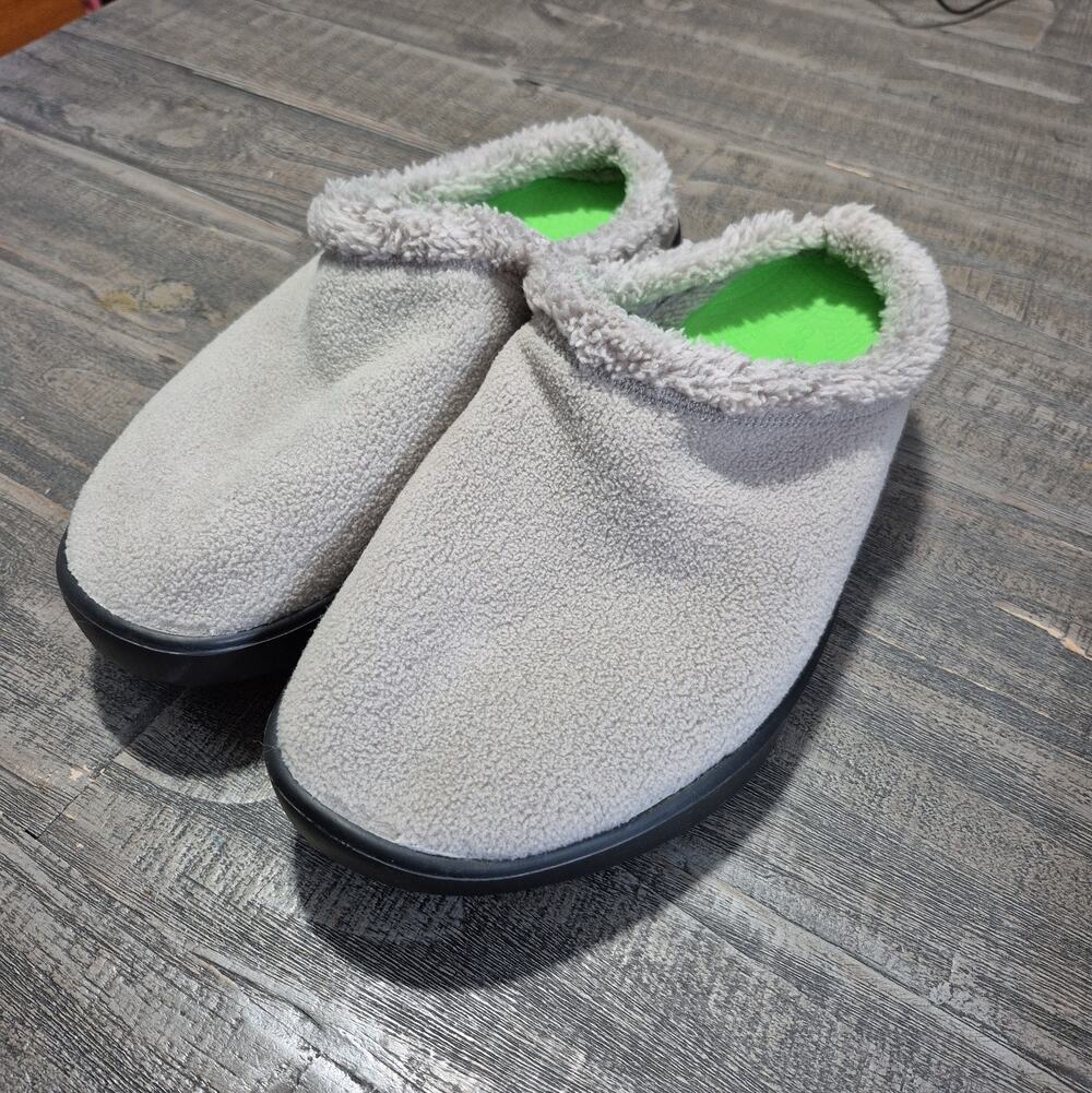 Oofos Slippers Mens 11 OOcoozie Gray Comfort Recovery Fleece Mule House Shoes